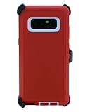 WallSkiN Turtle Series Cases for Samsung Galaxy Note 8 (Only) Tough Protection with Kickstand & Holster - Garnet (Red/White)