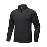 [KEFITEVD] ゴルフウェア メンズ 冬 ハーフジップ tシャツ 長袖 裏起毛 トレーナー 厚手 ジョギングウェア ハイネック インナー スポーツ サッカー アンダーシャツ カジュアル 黒ロンティー ブラック L