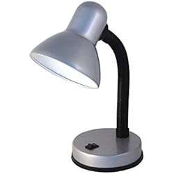 Lamparas Para Habitacion De Estudio Velamp Charleston Lámpara de Mesa E27, Compatible con LED, Brazo Flexible, con Cable e Interruptor, para habitación de niños, Escritorio, Estudio, 40 W, Plateado