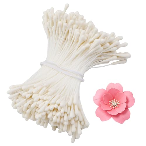 400 Pcs Flower Stamens for Crafts Artificial Flower Stamens Floral Stamens for Flower Making DIY Pipe Cleaner Flowers Double Heads Floral Design Stamens Supplies DIY Wedding Decoration (White)