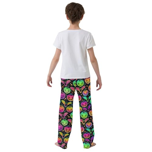 Galaxy Pumpkin Bat Boys Long Pants Soft Trousers Elastic Waist Kids Lounge Bottoms with Pockets S-XL3