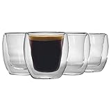 Rink Drink x4 220ml Double Walled Glass Tea Coffee Cup Set - Double Wall Insulated Latte Glasses