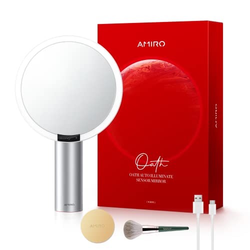 AMIRO 9" Schminkspiegel mit Beleuchtung, Smart Sensor & Touch-Steuerung, 3 Farben & 6 Helligkeiten, Memory-Funktion, freie Rotation, Weiß Cover