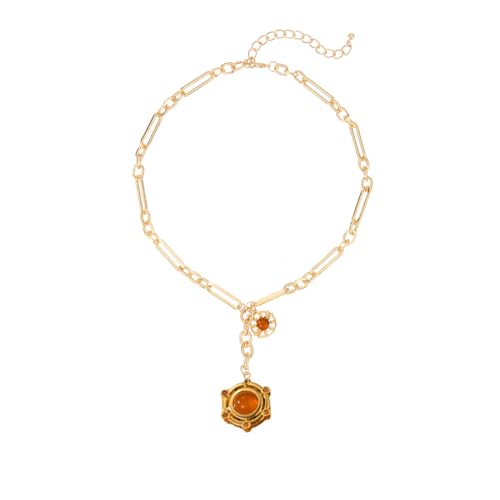 18K Gold-tone Plated Necklace for Women Chunky Agate Pendent Choker Dianty Sun Heart Necklace Unisex