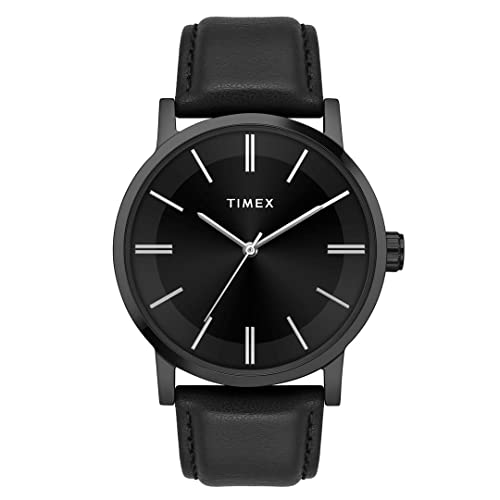TIMEX Analog Watch for Man with Black Round Dial & Black Leather ...