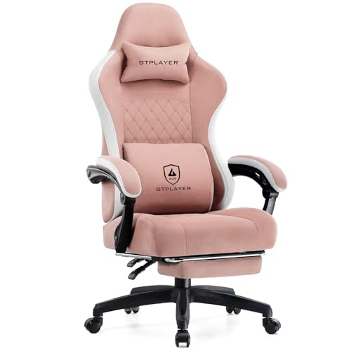 Image of GTPLAYER Office Chair, Gaming Computer Desk Fabric Chair with Footrest, High Back Ergonomic Office Chair with Pocket Spring Lumbar Support and Linkage Armrests Adjustable Height Swivel for Home Task