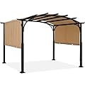 ABCCANOPY Outdoor Pergola 10'x12', Arched Patio Pergola with Retractable Sun Shade, Beige