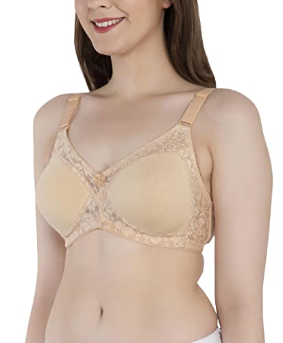 Image of Women's Seamless Padded Bra | Full Coverage | Cotton Stretch Fabric and Nylon Lace | Broad Adjustable Straps