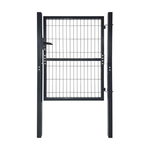 Froadp Garten Flügeltore 125x100cm Verzinkt Einzel Wellengitter Gartentor Hoftür mit Türpfosten Kunststoffgriffe und Einsteckschloss Zauntür für...
