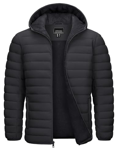 Image of Cotrasen Mens Puffer Jacket Sherpa Lined Water Resistant Hooded Winter Coat