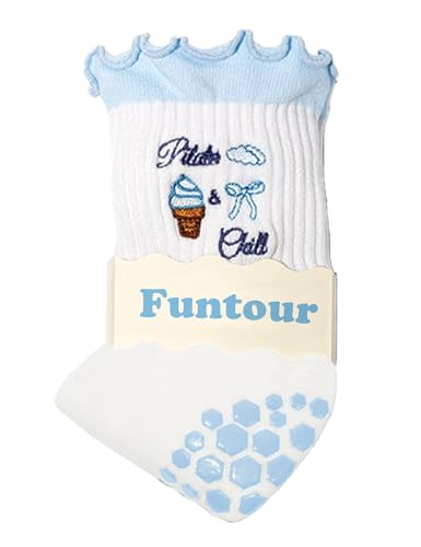 Image of Pilates Grip Yoga Socks For Women Barre Socks Cute Athletic Non Slip Sock | Soft cotton, breathable Non-slip grip sole Ruffle embroidery design For pilates barre yoga Cute women's gift