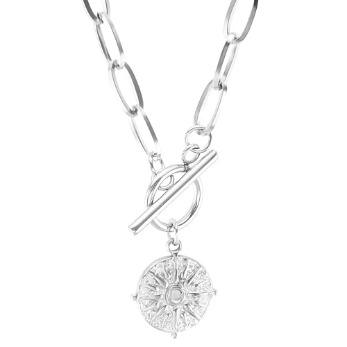 Collar de oro amarillo de 14 quilates con forma de estrella – Collar de plata de ley 925 con moneda de sol para mujer – Gargantilla minimalista con cadena
