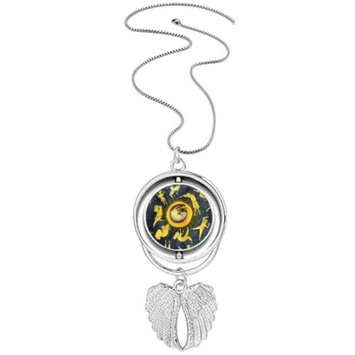 Collier rotatif ailes d'ange et pendentif aquarelle chat lune Miaoji