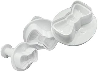 luosh 3Pcs/Set Plastic 3D Mini Bowknot Shape DIY Fondant Plunger Cutter Cookie Stamp Mold Bow-Tie Biscuit Cupcake Topper Mould Baking Decorating Tools