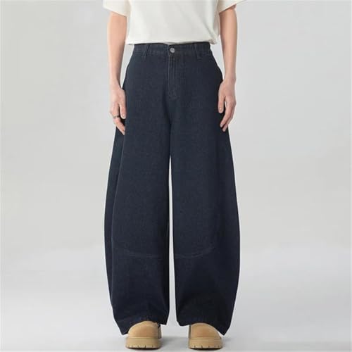 Men’S Wide Leg High Street Denim Jeans with Zipper Fly Mid Waist Light Wash Baggy Pants2