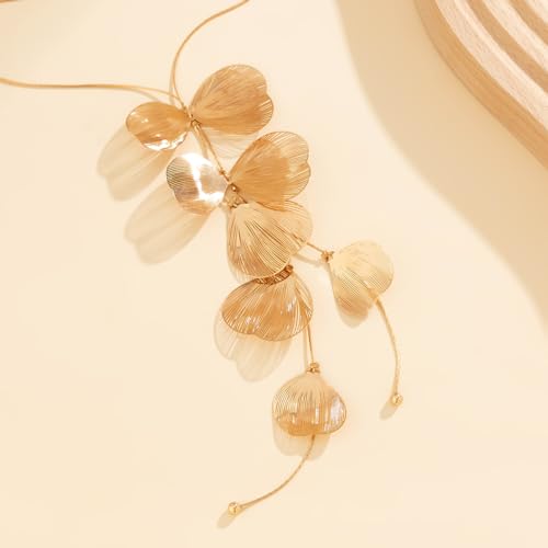 Statement Gold Leaf Choker Necklace for Women Trendy Boho Black Ginkgo Leaves Long Tassel Necklace Aesthetic Beachy Party Jewelry Accessories Gifts4