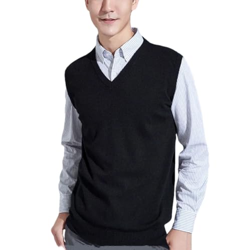 Men's Wool Blend Knitting Vest Solid Color Soft Jumpers Warm V-Neck Sweater Vest