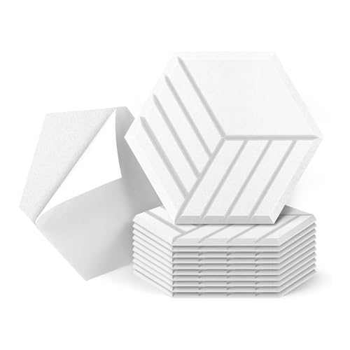 Flaroey Paquete de 12 paneles acústicos autoadhesivos de 14 x 12 x 0.4 pulgadas, paneles de pared insonorizados A