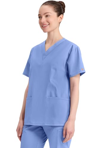 Image of Dickies Women's EDS Signature Scrubs Missy Fit V-Neck Top, Ceil Blue, 5X-Large