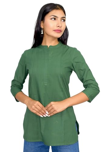 Image of JAIPUR HAND BLOCK Women's Pintuck Plain Short Cotton Kurti|Top STYLE-S91