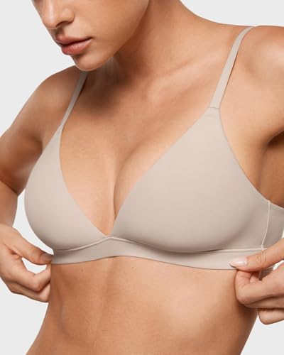 Image of INLYRIC Women's Inbarely Triangle Bralette Plunge Unlined Seamless Bra No Underwire Sexy Comfortable Everyday