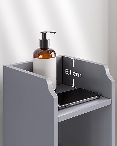 VASAGLE Slim Bathroom Floor Storage Cabinet with Door and Shelves, Freestanding Bathroom Storage Unit, Narrow Bathroom Toilet Paper Storage Cabinet, Adjustable Shelves, Dove Grey BBC310P36