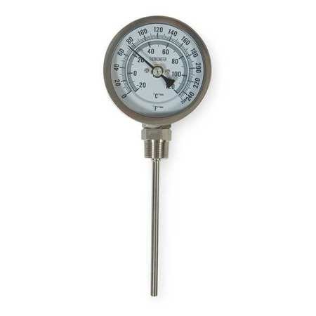 Bimetal Thermom, 3 in Dial, 0 to 250F