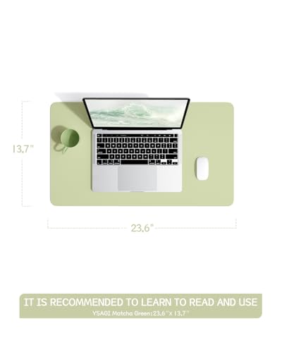 Image of YSAGi Non-Slip Leather Desk Pad, Waterproof Laptop Computer Desk Keyboard Mat, Table Protector Blotter Mat, Large Mouse Pad for Office /Work /Home /Decor(Matcha Green, 23.6 inch x 13.7 inch)