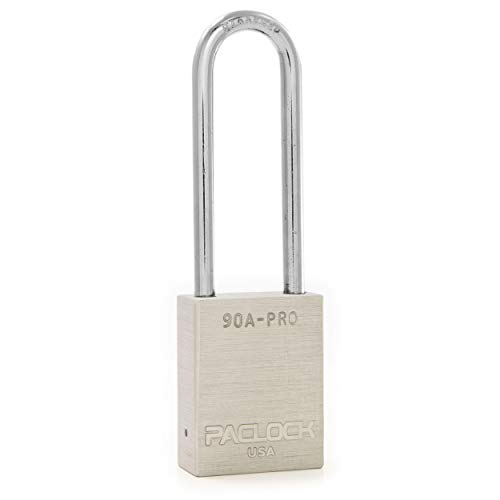 Image of PACLOCK's 90A-PRO Padlock, 1 /4 inch Diameter Hard. Steel Shackle, 3 inch Tall, High Performance 7-Pin Cylinder w / 1 Key, Keyed Alike, Silver