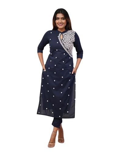 FABNEX kurta set for women | women embroidered kurta set | Women Kurta Sets Kurtis | Women Kurta Pant Set (K-34-38) (S, Blue)
