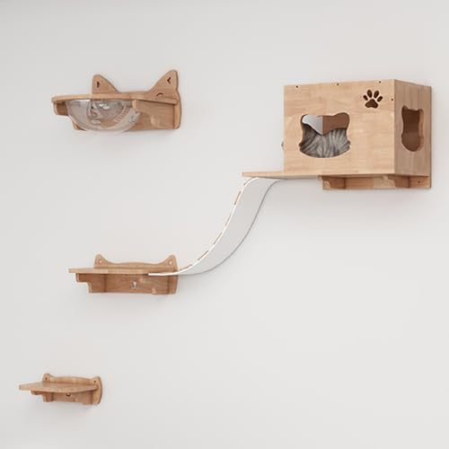 Arbre à chat mural en bois | Étagères d'escalade et lit capsule spatiale pour chat