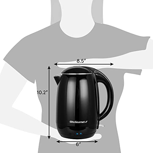 Elite Gourmet Ekt1821 1.8L Double Wall Insulated, Cool-Touch Electric Kettle W/Stainless Steel Interior & Lid, 360° Swivel Base For Cord Free Serving, Power On Lever, Auto Shut-Off, Boil Dry, Black #TOP6