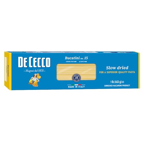 De Cecco Bucatini No. 15 Pasta, 16 Oz, Authentic, Slow Dried, Made with Semolina and Durum Wheat,...