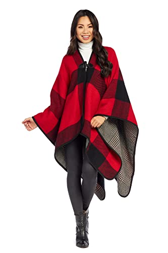 Mud Pie Buffalo Check Toggle Womens Wrap, One Size, Red3