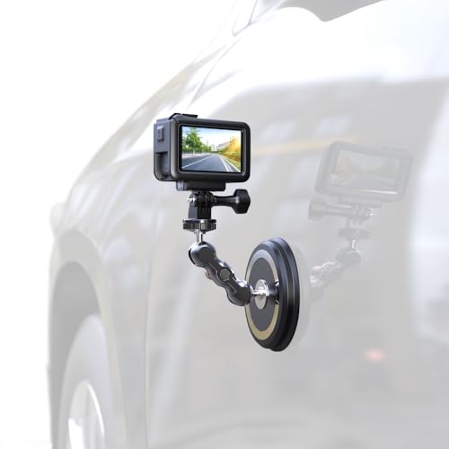 Strong Magnetic Camera Mount Car Outside 1/4 Magnetic Camera Mount with 2 Ball Head Attaches to All Metal Surfaces for GoPro 13/12/11/10 DJI Action 6/5 Pro/4 Nano Insta 360 X5/X4 and More
