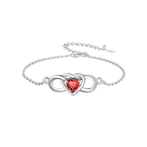 Custom4U Personalized Infinity Love Symbol Link Bracelets for Women 925 Sterling Silver Birthstone Bracelet Adjustable Engraved Chain Christmas Mother's Day Birthday Jewelry Gifts for Mom He