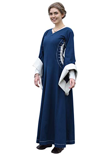 Robe médiévale Amal Battle-Merchant en coton bleu et naturel