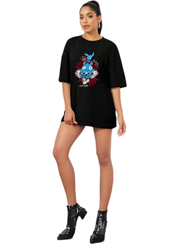 Image of LEOTUDE Women's Oversized Cottonblend Half Sleeve Round Neck Printed Regular Fit T-shirt