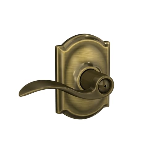 Image of Schlage Accent Lever with Camelot Trim Bed and Bath Lock in Antique Brass - F40 ACC 609 CAM