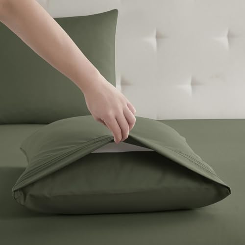 Clara Clark Bed Sheets, Premier 1800 Series Bed Sheet Set, Deep Pocket, Wrinkle, Fade, Stain Resistant, Luxury Soft Bedding Sheets & Pillowcases, Full, Olive Green