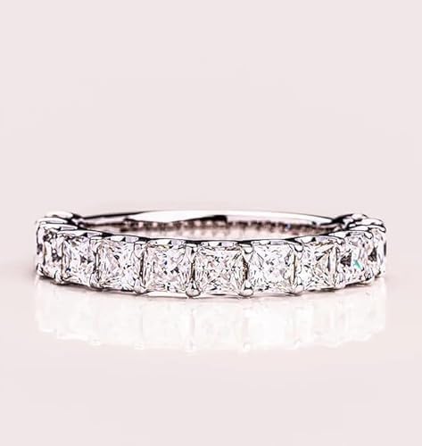 2.00 Carat Princess Cut Lab Created Diamond Half Eternity Wedding Band Ring, 14K White Gold Finish, 925 Sterling Silver