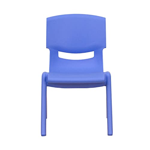 Image of EMMA + OLIVER Blue Plastic Stackable School Chair, 10.5 inch Seat, 4-Pack | Recommended for Preschool - Kindergarten Students