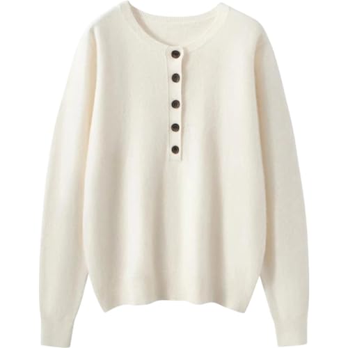 Women's Sweater Crewneck Pullover with Button Detail At The Collar