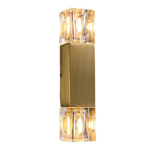 OOMRNV Apliques De Cristal Modernos De 2 Luces, Accesorios De Iluminación De Latón, Lámpara De Interior De Lujo, Lámparas De Montaje con Iluminación hacia Arriba Y H,