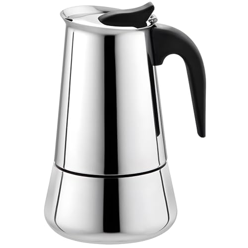 Homaisson Countertop Espresso Pot, 6-Cup Mocha Pot, 10.1 oz Coffee Percolator, Stainless Steel Italian Espresso Pot, Compact Design, Dishwasher Safe, Suitable for Various Stoves