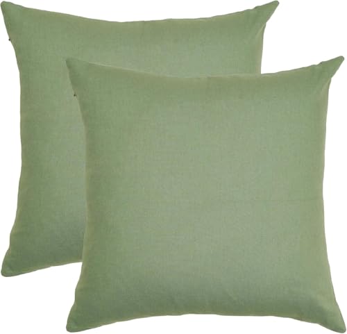 Hriksh Pack of 2, Throw Pillow Covers, 100% Egyptian Cotton, Square Decorative Pillowcase 14x14 Inch, Zipper Closure, 500 Thread Count Cushion Case for Living, Bedroom, Sofa, Car, Farmhouse Sage Green