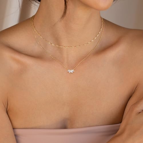 Dainty Gold Necklaces for Women Cubic Zirconia 14k Gold Plated Layered Necklaces Cute Y Drop Necklace Simple Diamond Choker Necklaces Trendy Jewelry Gifts4
