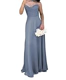 Vestidos de dama de honor de gasa para mujer, vestidos de boda, vestidos de graduación, plisados, vestidos de cóctel, talla grande, Acero azul., 56 Grande