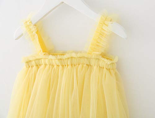 Ncycullo Baby Girls Tutu Dress Toddler Rainbow Tulle Dress Sleeveless Infant Sundress Princess Soft Pom Tutu Dresses 134 Yellow 80 #TOP2