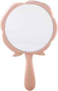 WULFY Mirror Handle Vanity Mirror, Portable Vanity Mirror, Pink Compact, Essential for Travel, Comfortable Handheld Mirror with Handle